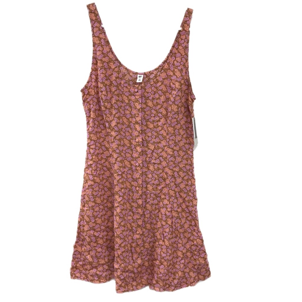 BP Tan/Pink Allison Button Front Woven Tank Dress - Picture 6 of 9